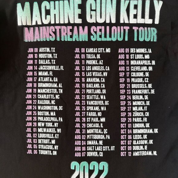 Machine Gun Kelly Mainstream Sellout Tour Tee T-Shirt SzS Black Neon Graphic USA - Picture 4 of 7
